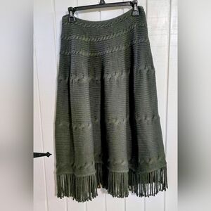 Cottage Core Land's End Cable Knit Green Poncho with Fringe XL